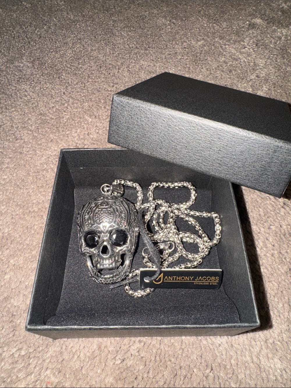 Anthony Jacobs Stainless Steel Skull Pendant Necklace Hypoallergenic Waterproof
